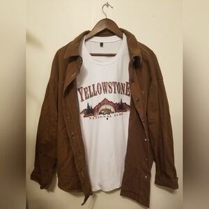 Men's Streetwear Brown Long Sleeve Button Up (LARGE)